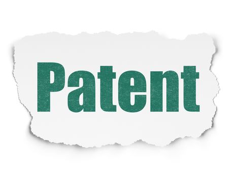 Law concept: Painted green text Patent on Torn Paper background with  Tag Cloud
