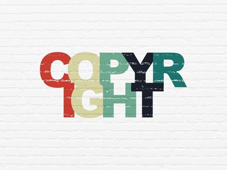 Law concept: Painted multicolor text Copyright on White Brick wall background
