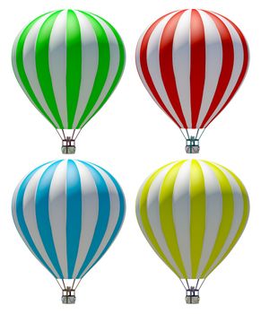 Colorful hot air balloons isolated on white background. 3d illustration