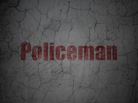 Law concept: Red Policeman on grunge textured concrete wall background