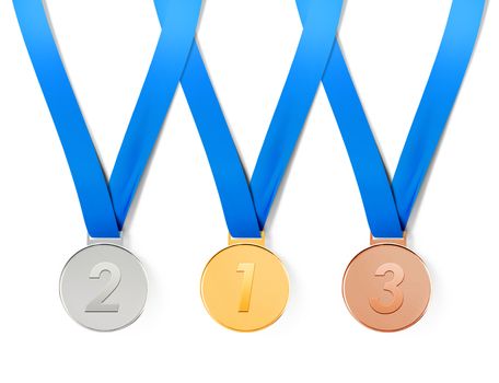 Collection of sports medals on white background with path