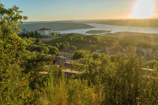 Castle of Aiguines and Sainte Croix lake in France