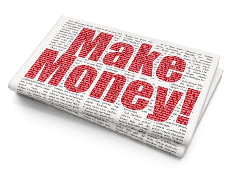 Finance concept: Pixelated red text Make Money! on Newspaper background, 3D rendering