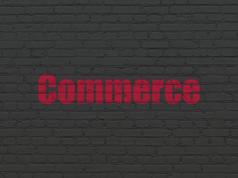 Finance concept: Painted red text Commerce on Black Brick wall background