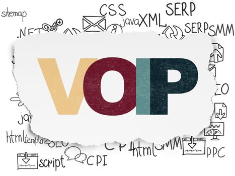 Web development concept: Painted multicolor text VOIP on Torn Paper background with  Hand Drawn Site Development Icons