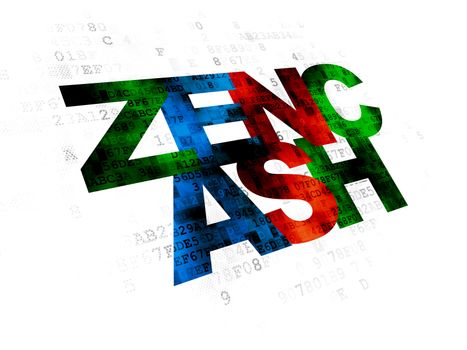 Cryptocurrency concept: Pixelated multicolor text Zencash on Digital background