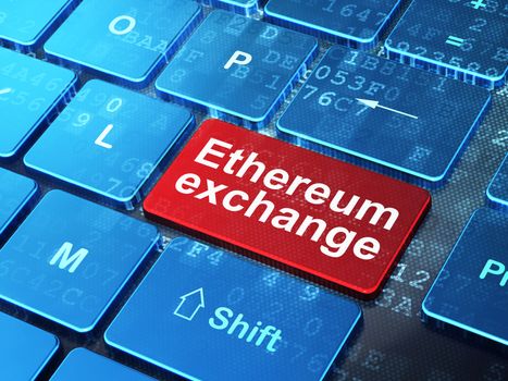 Blockchain concept: computer keyboard with word Ethereum Exchange on enter button background, 3D rendering
