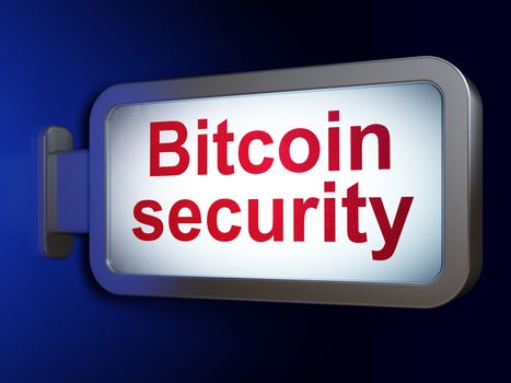 Blockchain concept: Bitcoin Security on advertising billboard background, 3D rendering