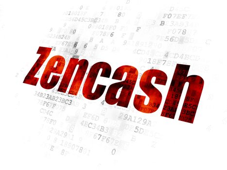 Blockchain concept: Pixelated red text Zencash on Digital background