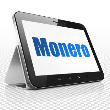 Blockchain concept: Tablet Computer with blue text Monero on display, 3D rendering