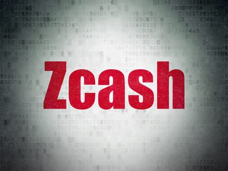 Cryptocurrency concept: Painted red word Zcash on Digital Data Paper background