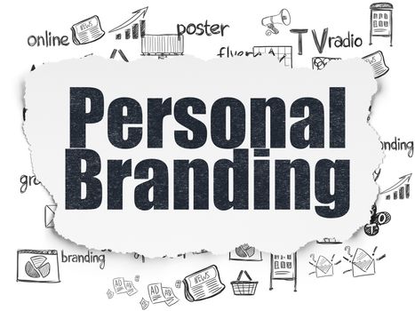 Marketing concept: Painted black text Personal Branding on Torn Paper background with  Hand Drawn Marketing Icons