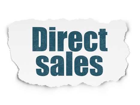 Advertising concept: Painted blue text Direct Sales on Torn Paper background with Scheme Of Hand Drawn Marketing Icons