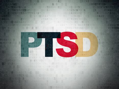 Healthcare concept: Painted multicolor text PTSD on Digital Data Paper background