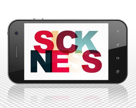 Health concept: Smartphone with Painted multicolor text Sickness on display, 3D rendering
