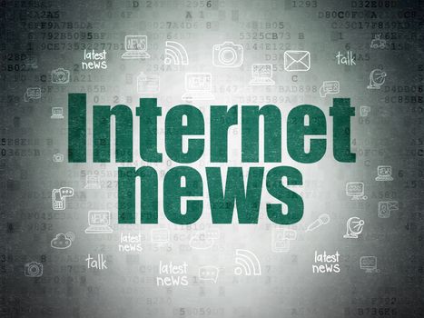 News concept: Painted green text Internet News on Digital Data Paper background with  Hand Drawn News Icons