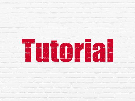 Learning concept: Painted red text Tutorial on White Brick wall background