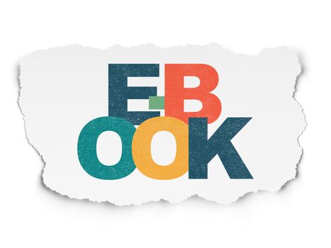 Studying concept: Painted multicolor text E-Book on Torn Paper background