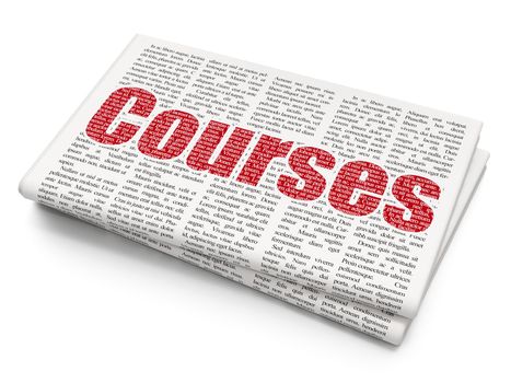 Studying concept: Pixelated red text Courses on Newspaper background, 3D rendering