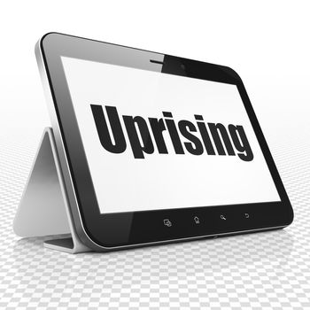 Politics concept: Tablet Computer with black text Uprising on display, 3D rendering