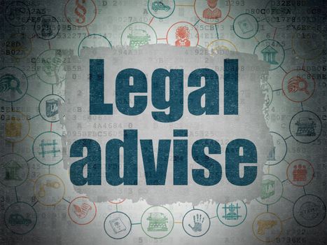 Law concept: Painted blue text Legal Advise on Digital Data Paper background with  Scheme Of Hand Drawn Law Icons