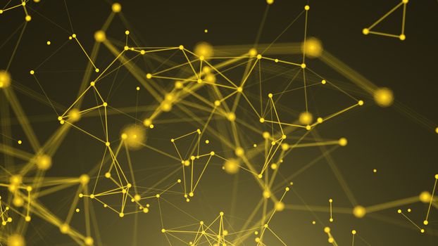 Abstract connection dots. Technology background. Digital drawing gold theme. Network concept 3d rendered