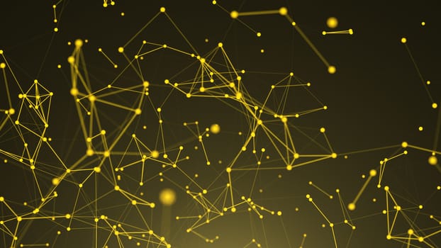 Abstract connection dots. Technology background. Digital drawing gold theme. Network concept 3d rendered