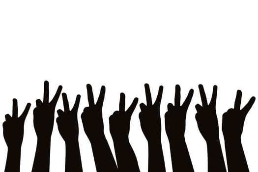 Hands silhouettes showing victory sign
