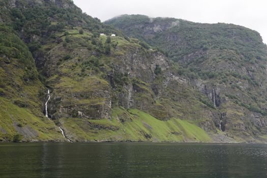 The Unesco Naeroyfjord and the picturesque Aurlandsfjord seen from the water