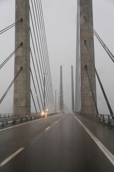 The Oresund Bridge connects Sweden and Denmark and is a combined twin-track railroad and four-lane highway bridge-tunnel across the Oresund strait. 