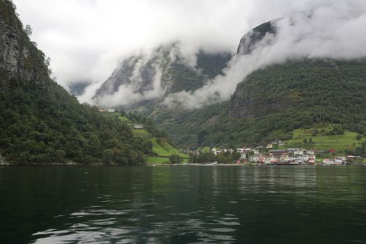 The Unesco Naeroyfjord and the picturesque Aurlandsfjord seen from the water