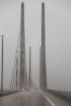The Oresund Bridge connects Sweden and Denmark and is a combined twin-track railroad and four-lane highway bridge-tunnel across the Oresund strait. 