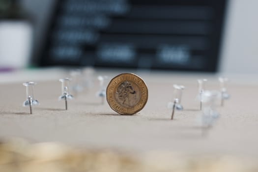 Cinema lifestyle concept. One pound sterling metal coin.