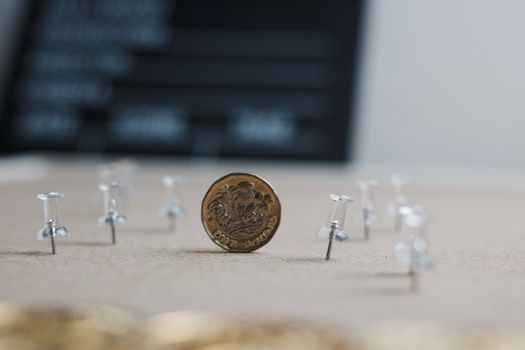 Cinema lifestyle concept. One pound sterling metal coin.