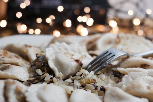 Fresh and tasty christmas dumplings. Delicious food concept.