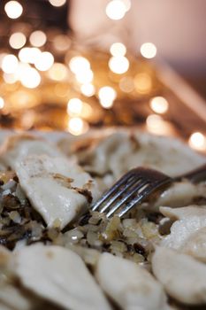 Fresh and tasty christmas dumplings. Delicious food concept.