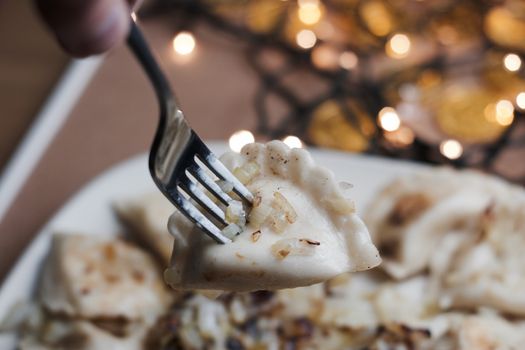 Fresh and tasty christmas dumplings. Delicious food concept.
