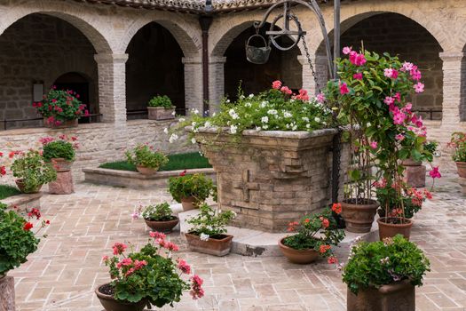 View of a cloister of an ancient Franciscan convent in assisi