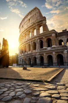 Great roman Colosseum in morning sunlight, Italy
