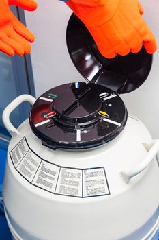 Liquid nitrogen cryogenic tank at life sciences laboratory