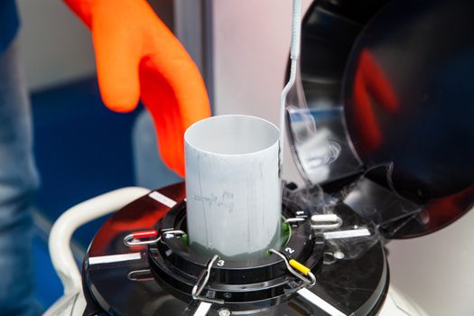 Liquid nitrogen cryogenic tank at life sciences laboratory