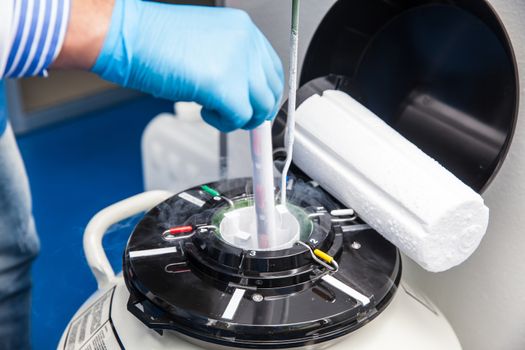 Liquid nitrogen cryogenic tank at life sciences laboratory