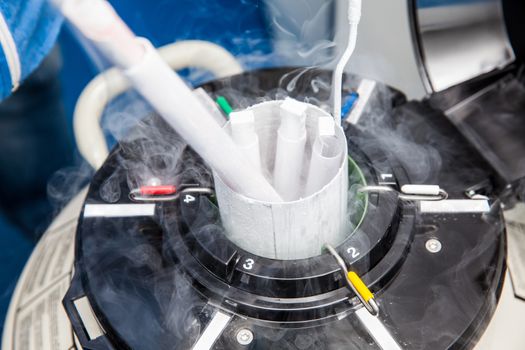 Liquid nitrogen cryogenic tank at life sciences laboratory