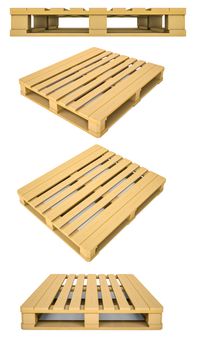 Set of wooden pallet. Isolated on white background. 3d illustration