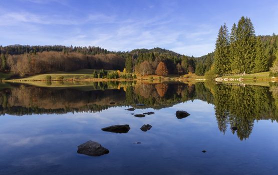 Lac Genin by beautiful autumn day, Jura, France