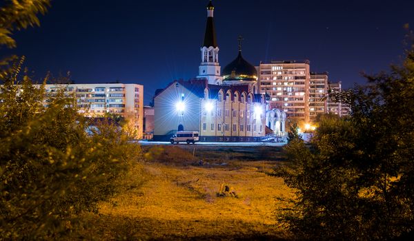 Russia in October night city lights the sky life