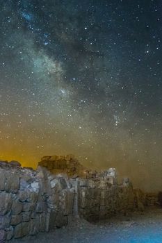 Stars sky in Shivta national park ruins in desert of Israel