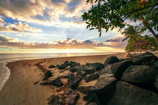 Awesome sunset in "flic and flac" beach at Mauritius Island.