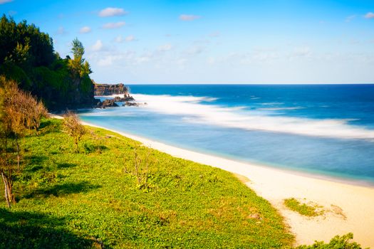 Amazing sandy beach and blue indian ocean,Gris Gris tropical beach, cape on South of Mauritius,used nd filter for long exposure.