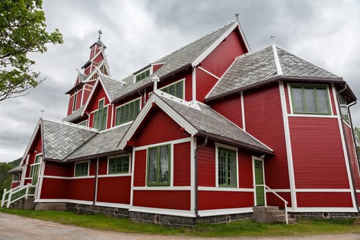 Buksnes church in Gravdal city in Lofoten islands, Norway